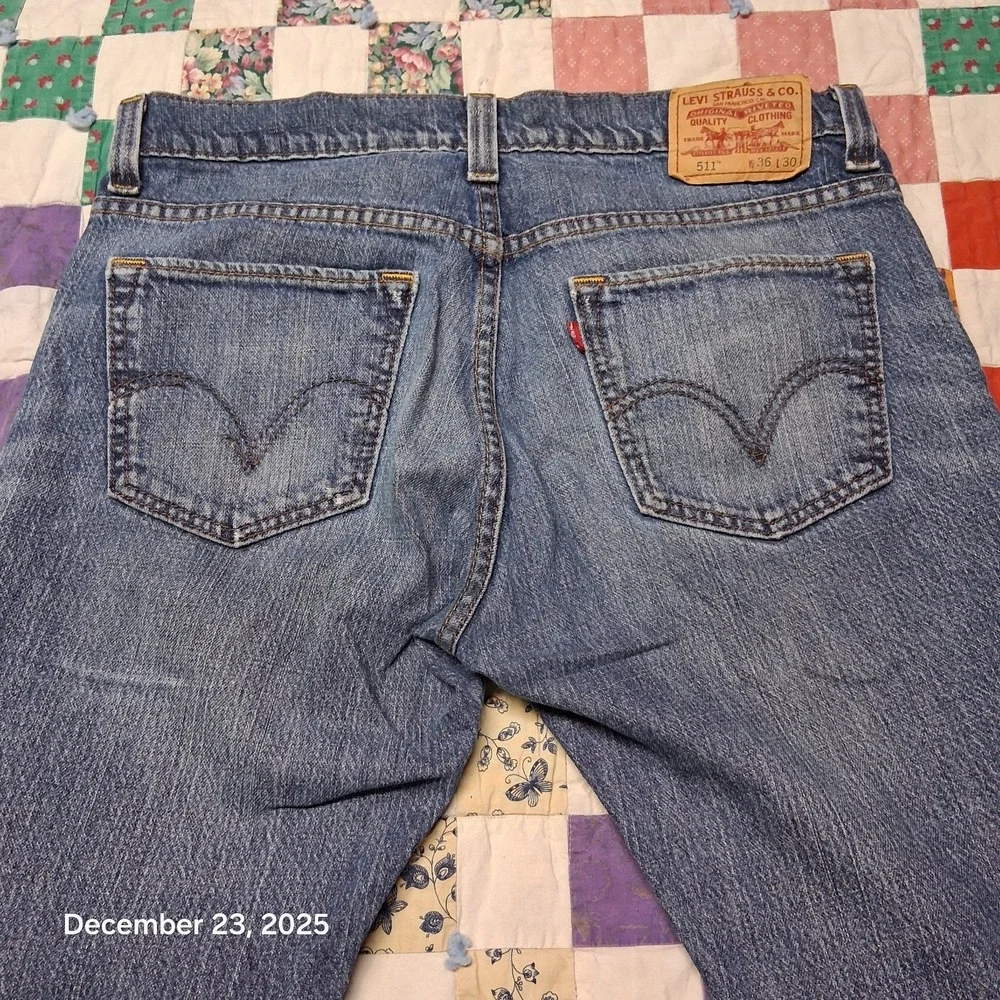 Levi's 511 Blue Jeans Men 36x30 Slim Fit Skinny Leg Denim Pants Stone Wash